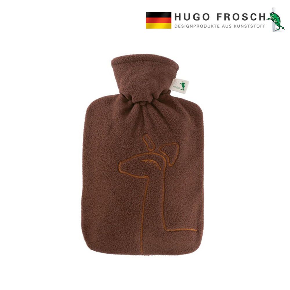 HUGOFROSCH Germany Made Classic Hot Water Bottle 1.8L Teddy Coat Giraffe Brown Soft Cover Eco Friendly Warmer