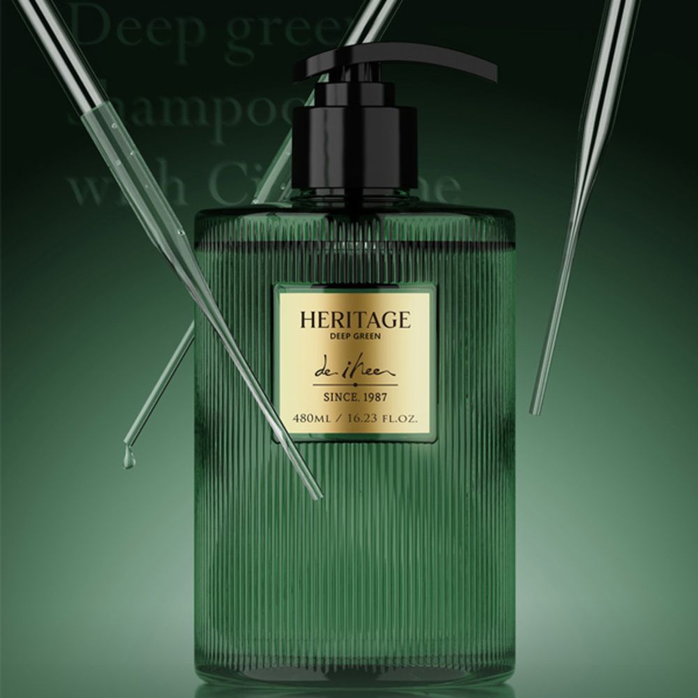 Ihee Heritage Deep Green Shampoo 480ml for Anti Hair Loss Care with Cica Exosome and Jeju Botanical Extracts _ Made in Korea 