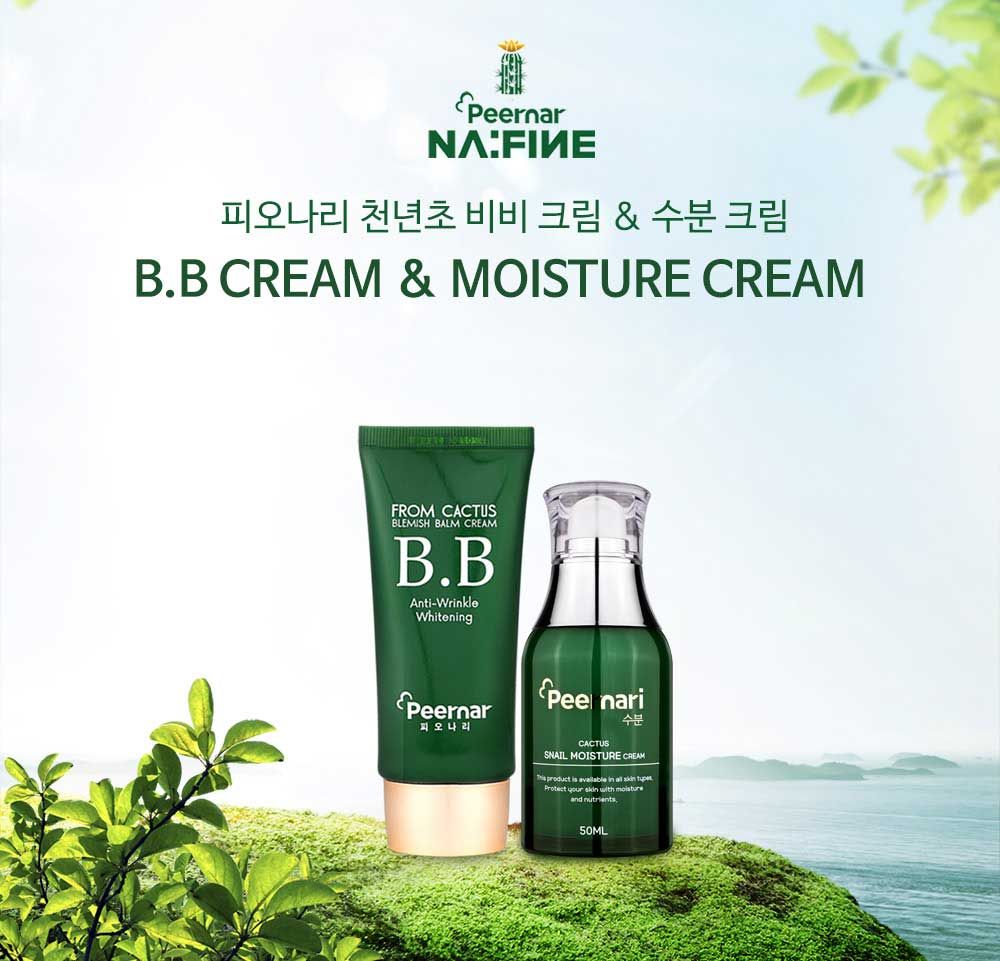 PEERNAR Cheon-nyeon-cho Cactus Intensive Moisture Cream and BB Cream Set for Hydrating Glow and Flawless Coverage _ Made in Korea