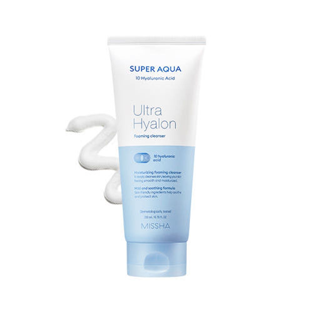 MISSHA Super Aqua Ultra Hyalron Foaming Cleanser 200ml 10-Layer Hyaluronic Acid Deep Hydrating Cleanser _ Made in Korea