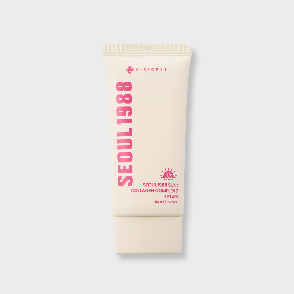 K-SECRET SEOUL 1988 Sun Collagen Complex 7 and Plum 50ml SPF50+ PA++++ Anti-Wrinkle Hydrating Glow Sunscreen Lotion _ Made in Korea