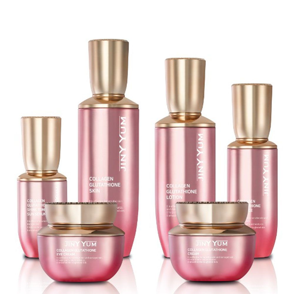 JINYYUM Collagen Glutathione 6-Step Skincare Set for Ultimate Brightening Elasticity Hydration and Total Anti-Aging Care _ Made in Korea 