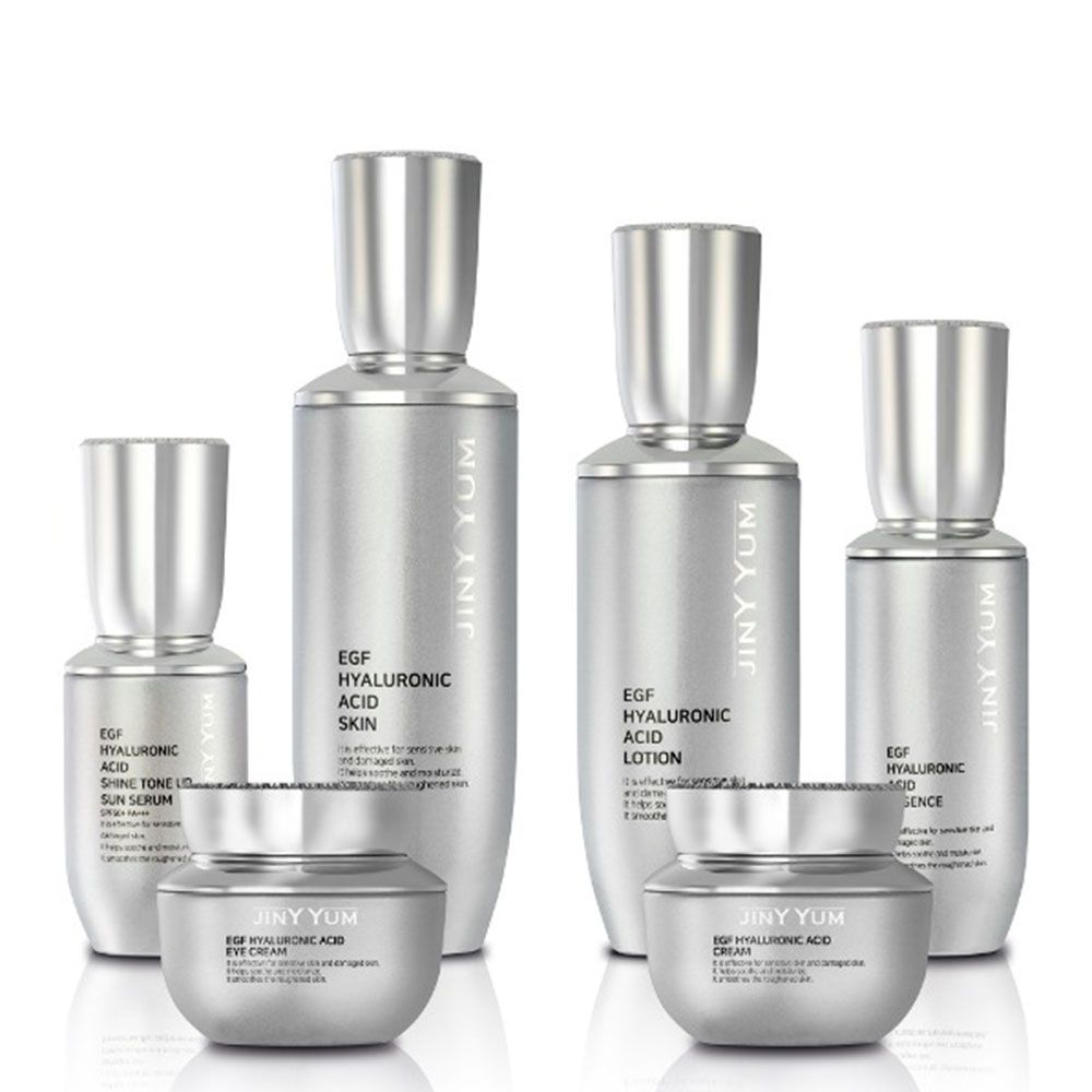 JINYYUM EGF Hyaluronic Acid 6-Piece Skincare Set for Intensive Hydration Brightening and Advanced Wrinkle Care Elasticity _ Made in Korea 