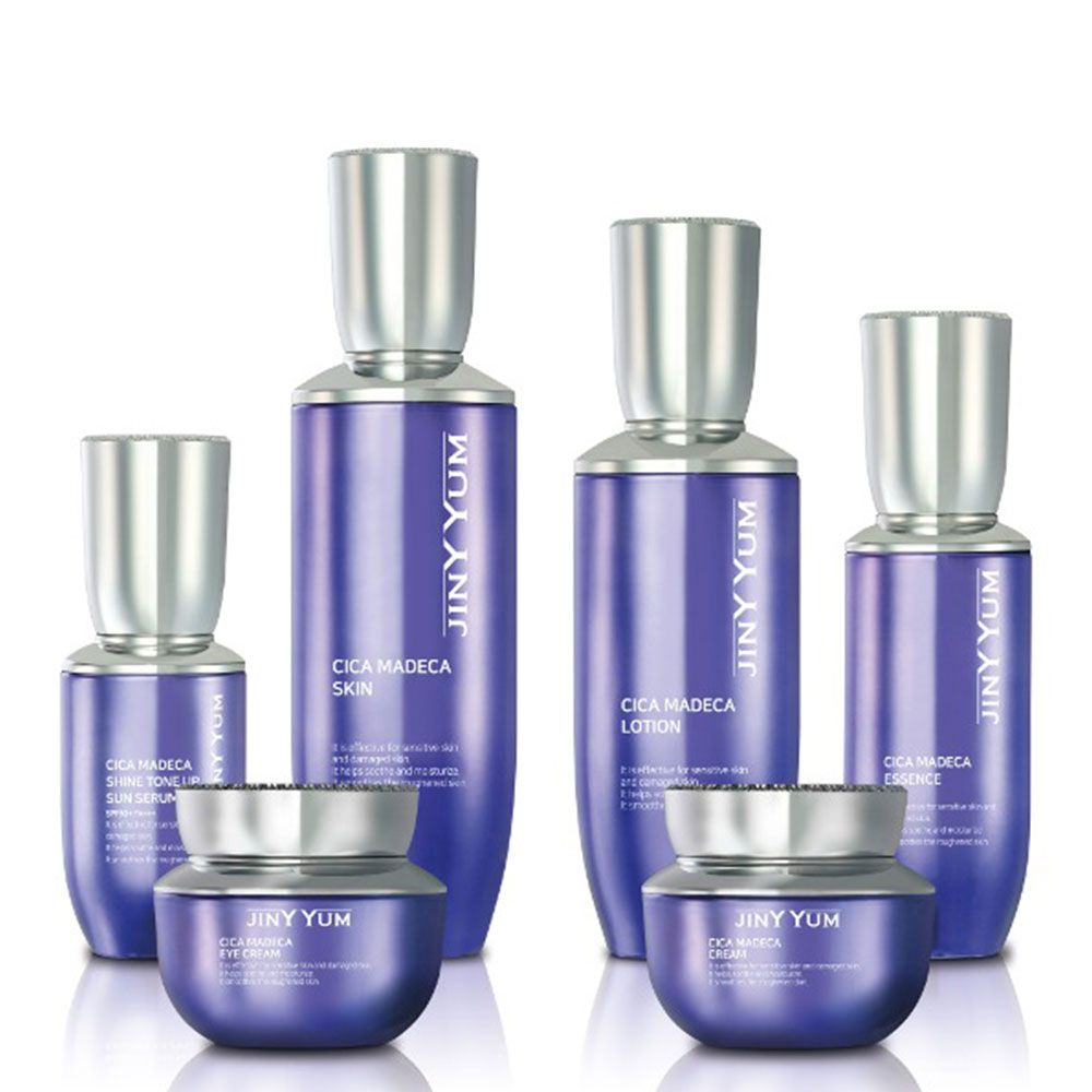 JINYYUM Cica Madeca 6-Piece Skincare Set for Intensive Soothing Recovery Brightening and Anti-Wrinkle Damage Care _ Made in Korea 