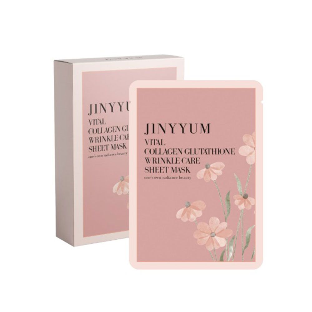 JINYYUM Vital Collagen Glutathione Wrinkle Care Sheet Mask 1 Pack 10 Sheets for Intensive Brightening and Elasticity _ Made in Korea 