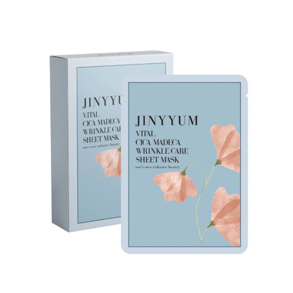 JINYYUM Vital Cica Madeca Wrinkle Care Sheet Mask 1 Pack 10 Sheets for Intensive Soothing Recovery and Brightening Elasticity _ Made in Korea 