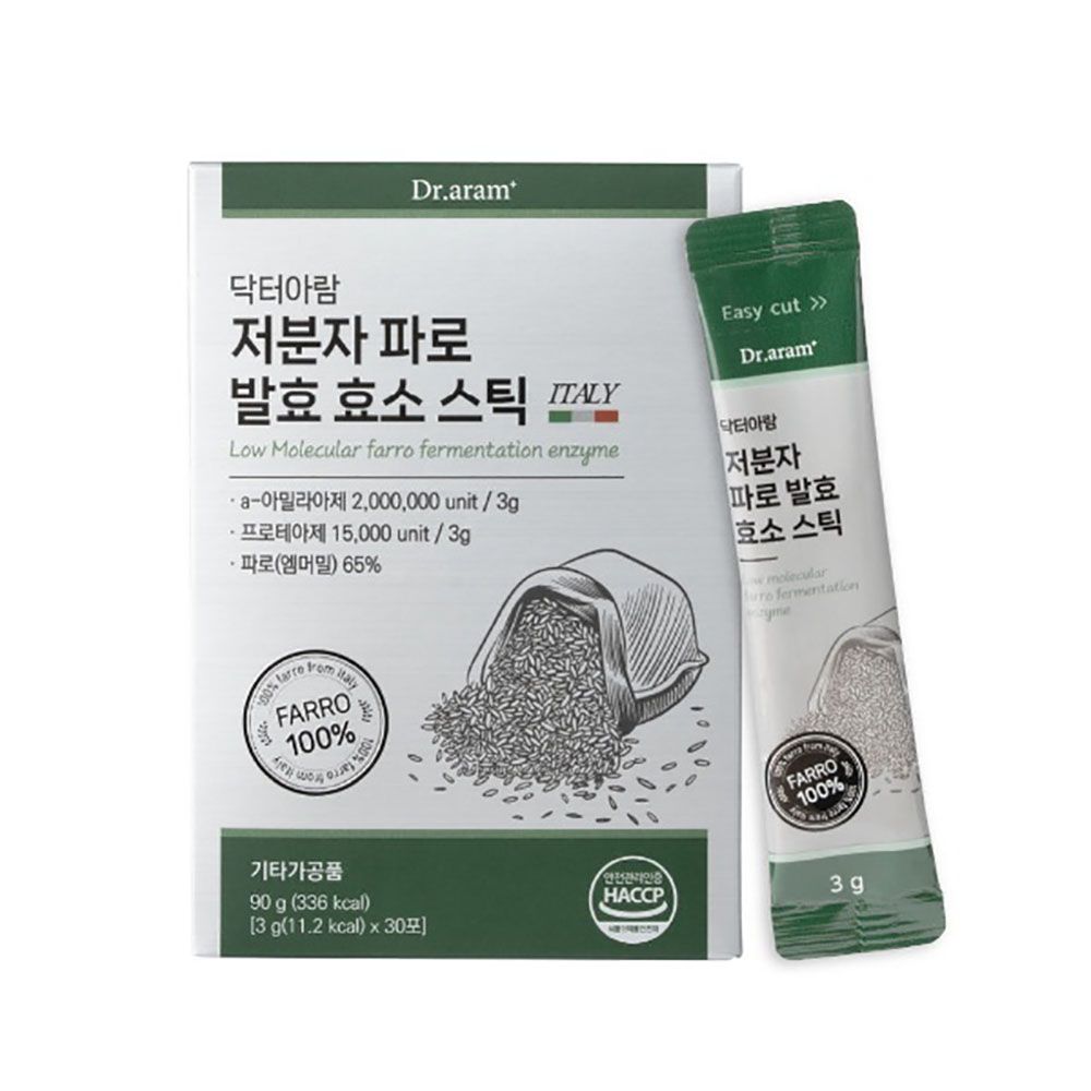 Dr. aram Low Molecular Fermented Faro Enzyme Sticks with Italian Organic Farro and Apple Cider Vinegar 30 Sticks _  Made in Korea
