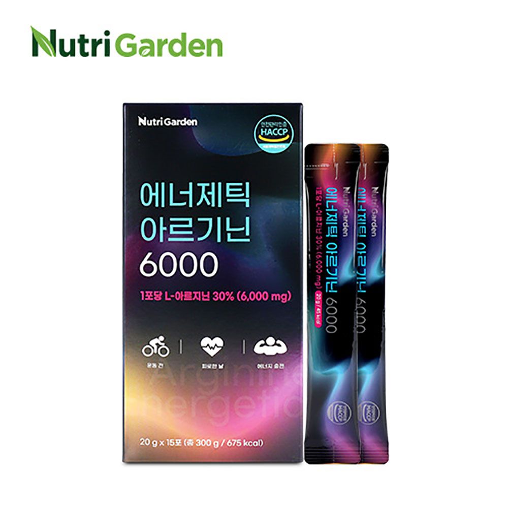 NutriGarden Energetic Arginine 6000 High Potency 6,000mg Liquid Pouch Potion Vitamin C Taurine Zinc 15 Pouches _ Made in Korea