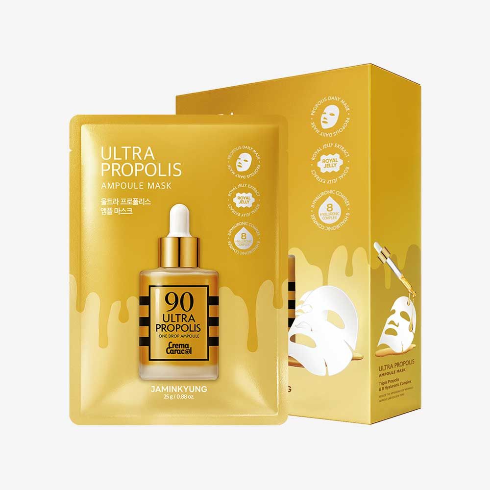 JAMINKYUNG Ultra Propolis Ampoule Mask Glow Hydrating Sheet Mask Multi Pack Anti Aging Brightening 20g 10ea _ Made in Korea