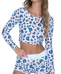 69SLAM Women's Leopard Print UV Protection Crop Rash Guard (Top)  _ Surfwear, Swimwear, Quick Dry, Stretch Fit – GRFLVP -P