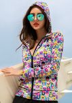 [69SLAM] Women's Matryoshka, Hooded Zip-Up, Rash Guard,  Loose Fit , Summer Wear, Beach Wear, Surfer