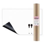 [FOBWORLD] Self Adhesive Magnetic Whiteboard _ 900mmX600mm, Magnets Attachable, Easy-To-Cut Dry Erase Board Sticker, with 2 Marker Pens, for Wall Door Fridge Factory School Office Home 