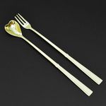 [Haemo] Heart Titanium long Tea Spoon & Tea Fork – Heart & Tulip Motif, Elegant Gift-Ready Premium Stainless Steel, Made in Korea