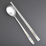 [HAEMO] Flower Couple Spoon Chopsticks Set (for man) _ Reusable Stainless Steel, Korean Chopstick Spoon _ Made in KOREA