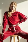 [Cielcoco] CLWT8068 Elegance Velvet Crop Top Red, Sweats, Sportswear, Jogging Clothes, T-shirts, Fashion Sportswear, Casual tops For Women _ Made in KOREA