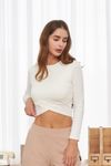 Cielcoco CLWT8086 Grace Wrap Style Long Sleeve Crop Top UV Protection Workout Shirt _ IVORY_ Made in Korea 