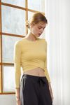 Cielcoco CLWT8086 Grace Wrap Style Long Sleeve Crop Top UV Protection Workout Shirt _ YELLOW_ Made in Korea 