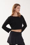 Cielcoco CLWT8096 Loose Fit Boatneck Flare Sleeve Crop Cover Up Top Workout Shirt _ BLACK _ Made in Korea