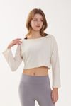 Cielcoco CLWT8096 Loose Fit Boatneck Flare Sleeve Crop Cover Up Top Workout Shirt _ IVORY _ Made in Korea