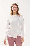 Cielcoco CLWT8098 Asymmetric Long Sleeve Rayon Slit Activewear Workout T Shirt _ IVORY_ Made in Korea