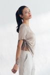 Cielcoco CLWT8103 Silky Shirring Short Sleeve Women Rayon Soft Workout Top T-Shirt _ BEIGE _ Made in Korea