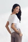 Cielcoco CLWT8103 Silky Shirring Short Sleeve Women Rayon Soft Workout Top T-Shirt _ WHITE _ Made in Korea