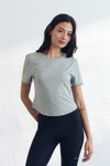 Cielcoco CLWT8105 Askin Cooling Semi Cropped Short Sleeve Women Activewear Workout Top T-Shirt _GREEN _ Made In Korea