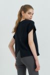Cielcoco CLWT8115 Sorona Back Slit Women Short Sleeve Workout Top Loose Fit Activewear _ BLACK_ Made in Korea