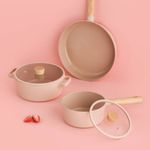 [Neoflam] FIKA OBJET Mini Peach Petite Pot + Pan 3-Piece Set (18cm Saucepan + 22cm Stockpot + 24cm Frying Pan) _ Stylish and Eco-Friendly Premium Cookware  _Made in Korea