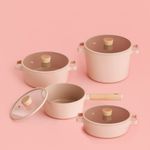 [Neoflam] FIKA OBJET Mini Peach  Pot 4-Piece Set (18cm Saucepan +22cm Stockpot + 22cm Deep Stockpot+ 22cm Shallow Pot) _ Stylish and Eco-Friendly Premium Cookware  _Made in Korea