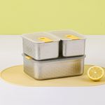 [NEOPLAM] PerfectSeal S Rectangular Airtight Container 3-Piece Set ( 550ml*2+1150ml )(Grid Pattern) – Easy and Safe to Use, Perfect Airtight Seal