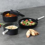 NEOFLAM FIKA APEX Black IH Induction 3-Piece Cookware Set (18cm Saucepan + 20cm Casserole + 24cm Frying Pan)