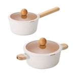 NEOFLAM Breeze IH Ceramic Pot 2-Piece Set – Stylish White & Orange IH Pots with PFAS-Free Ceramic Coating (18cm Saucepan, 20cm Casserole) _ Made in Korea