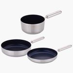 NEOFLAM Edge Stainless Steel Blue IH Cookware 3-Piece Set (18cm Milk Pan, 28cm Frying Pan, 28cm Wok Pan)