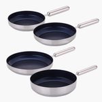 NEOFLAM Edge Stainless Steel Blue IH Cookware 4-Piece Set (20cm Frying Pan, 24cm Frying Pan, 28cm Frying Pan, 28cm Wok Pan)