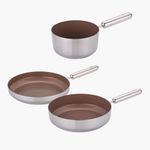 NEOFLAM Edge Stainless Steel Brown IH Cookware 3-Piece Set (18cm Milk Pan, 28cm Frying Pan, 28cm Wok Pan)