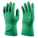 HANDMAX Rough Grab Multipurpose Rubber Gloves NO.311, natural rubber (latex), cotton lining, entire hand non-slip crinkle treatment, length 30cm, EN ISO 374-1:2016 Type A