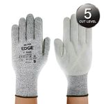 ANSEL Edge Work Gloves 48-703, Leather Pad, Cut level 5 anti-cut gloves, Polyethylene thread, Fiberglass + Leather, 13G