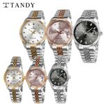 [TANDY] Luxury Couple Metal Watch T-3909 – 12 Austrian Stones, Cyclops Lens Over 3H Date Window, Elegant Design, Stainless Steel Band