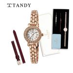 [TANDY] Women's Metal Band Watch T-4017 – Japan Movement, Water Resistant, Mineral Glass + Leather Band & Replacement Tool Included