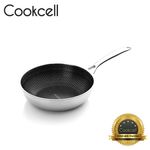 Cookcell IH Black Cube Wok Pan, Single Coating, 24cm, featuring innovative coating technology, full triple-layer structure, and dishwasher safe.