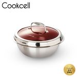 Cookcell Single Coating IH Rice Pot 22cm Red + Glass Lid: Featuring innovative coating technology and a triple-layer structure.