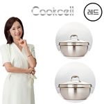 Cookcell Single Coating IH Rice Pot Set 16cm + 22cm Red + Glass Lid: Featuring innovative coating technology and a triple-layer structure.