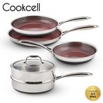 COOKCELL Ruby Edition Double IH 6-Piece Set, Innovative Coating Technology, Triple-Bottom Structure, Dishwasher Safe.