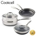 COOKCELL  Black Edition Double  IH 7-Piece Set, Innovative Coating Technology, Triple-Bottom Structure, Dishwasher Safe.
