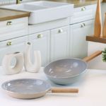 [M.v.Eisenberg] ERST IH Ceramic Pan Series – 28cm Frying Pan, 28cm Wok | Non-Stick, Natural Mineral Coating, Induction-Compatible, Easy to Clean, with Elegant Wood Handle