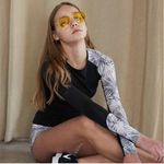 ABYSS WT005 Women's Rash Guard – Black / White Jungle | Made in Korea, Slim Fit, UPF50+ Sun Protection