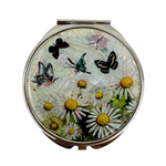 NAMIN Craft Korean Traditional Mother-of-Pearl Double-Sided Compact Mirror (70mm x 75mm), Butterfly and Chrysanthemum – Made in Korea, Authentic Handicraft & Souvenir
