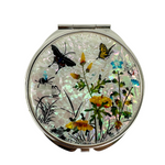 NAMIN Craft Korean Traditional Mother-of-Pearl Double-Sided Compact Mirror (70mm x 75mm), Tiger Butterfly and Flower – Made in Korea, Authentic Handicraft & Souvenir