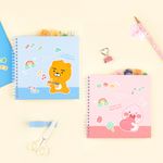 Kakao Friends Little Friends Lovely PP Index Spiral Notebook | 4-Section Hardcover Lined Note | 360° Twin Ring | 80 Sheets Made in Korea